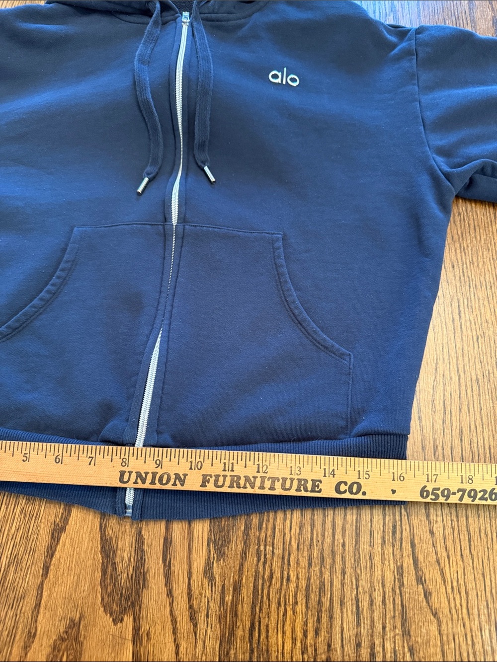 Alo Yoga Navy Blue Cropped Full Zip Hoodie Sweatshirt Logo Athleisure - Picture 10 of 14